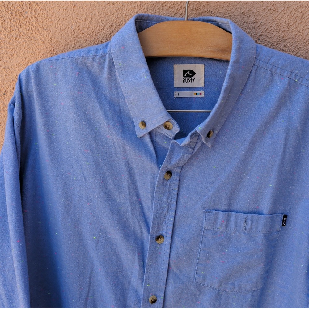 Rusty Mens Button Down Shirt Large Blue Speckled Surf